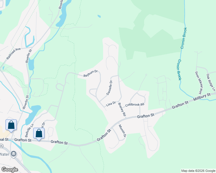 map of restaurants, bars, coffee shops, grocery stores, and more near 15 Danielle Drive in Millbury