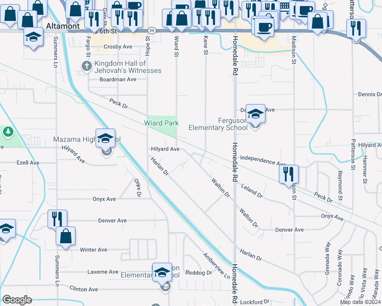 map of restaurants, bars, coffee shops, grocery stores, and more near 5055 Walton Drive in Klamath Falls