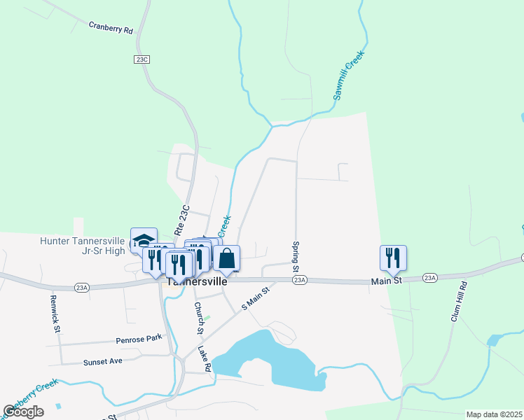 map of restaurants, bars, coffee shops, grocery stores, and more near 114 Park Lane in Tannersville