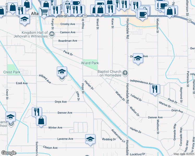 map of restaurants, bars, coffee shops, grocery stores, and more near 4860 Hilyard Avenue in Klamath Falls