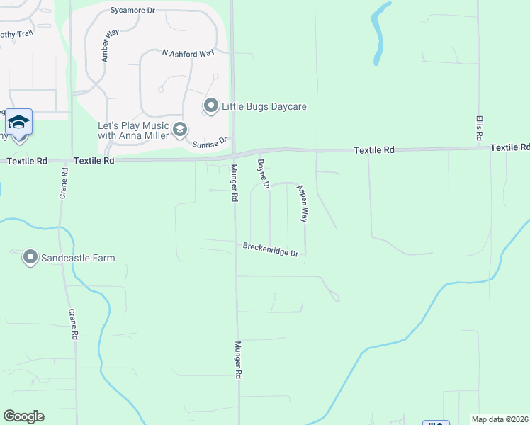 map of restaurants, bars, coffee shops, grocery stores, and more near 6144 Boyne Drive in Ypsilanti Charter Township