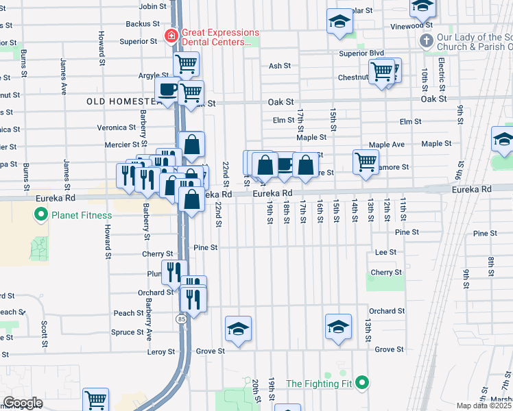 map of restaurants, bars, coffee shops, grocery stores, and more near 3327 20th Street in Wyandotte