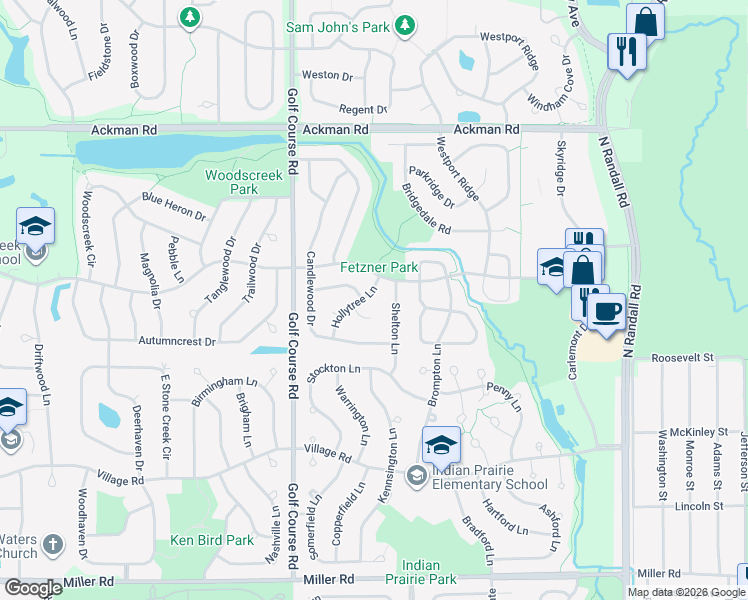 map of restaurants, bars, coffee shops, grocery stores, and more near 1515 Hollytree Lane in Crystal Lake
