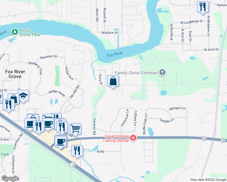 map of restaurants, bars, coffee shops, grocery stores, and more near 8911 McKinley Drive in Barrington