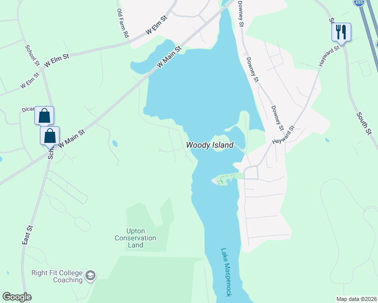map of restaurants, bars, coffee shops, grocery stores, and more near 59 Oakhurst Road in Hopkinton
