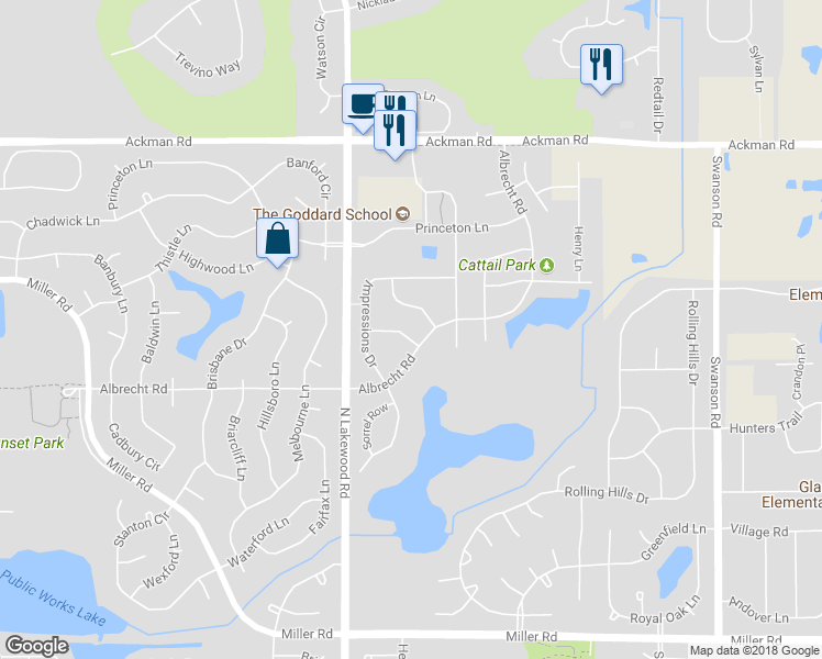 map of restaurants, bars, coffee shops, grocery stores, and more near 4617 Courtney Drive in Lake in the Hills