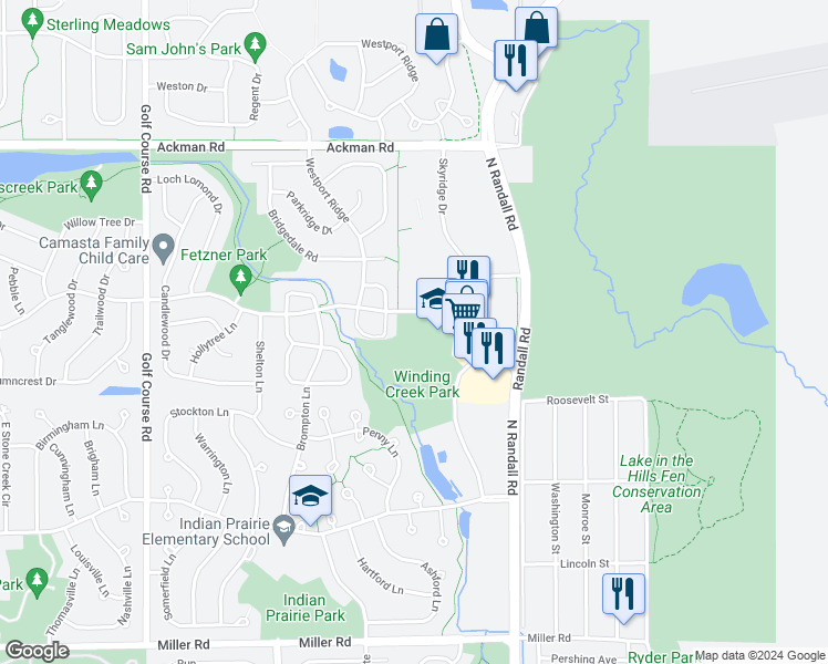 map of restaurants, bars, coffee shops, grocery stores, and more near 495 Alexandra Boulevard in Crystal Lake