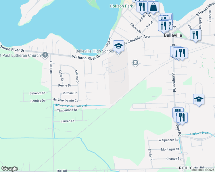map of restaurants, bars, coffee shops, grocery stores, and more near 405 Light Tower Court in Belleville