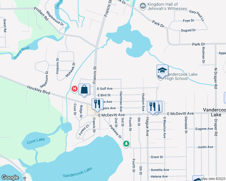 map of restaurants, bars, coffee shops, grocery stores, and more near 300 East Golf Avenue in Jackson