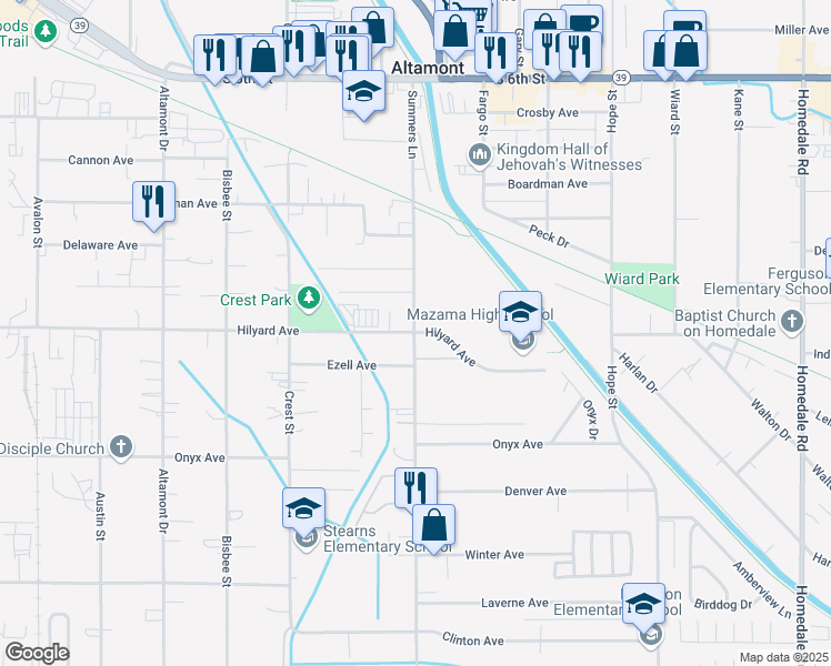 map of restaurants, bars, coffee shops, grocery stores, and more near 2975 Summers Lane in Klamath Falls