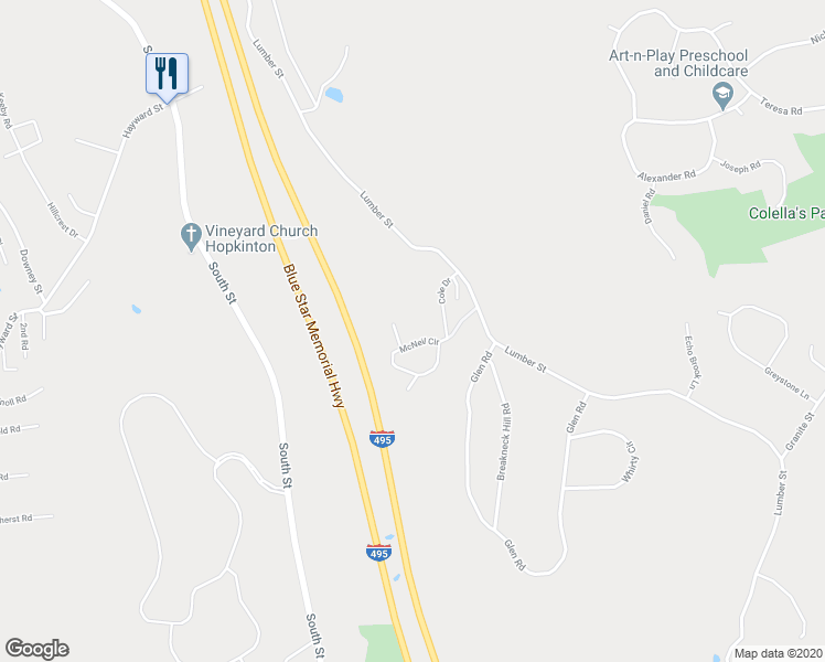 map of restaurants, bars, coffee shops, grocery stores, and more near 14 Cole Drive in Hopkinton