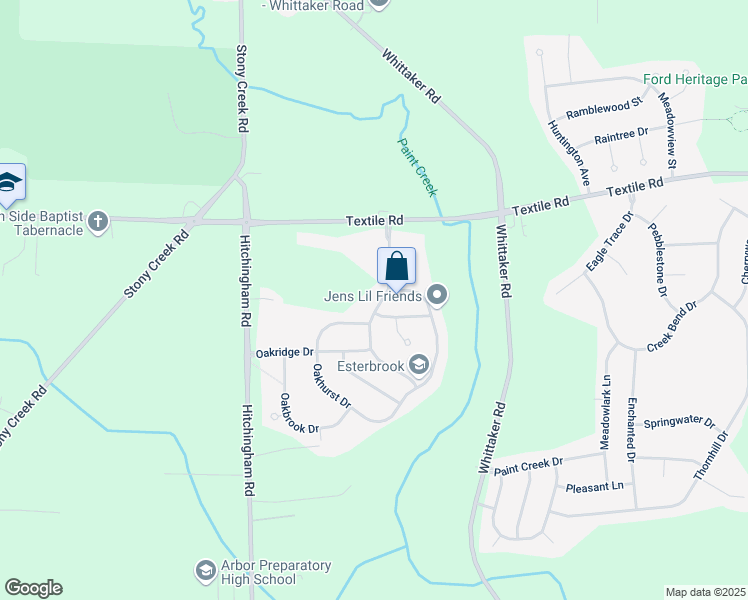 map of restaurants, bars, coffee shops, grocery stores, and more near 6134 Mapleview Lane in Ypsilanti