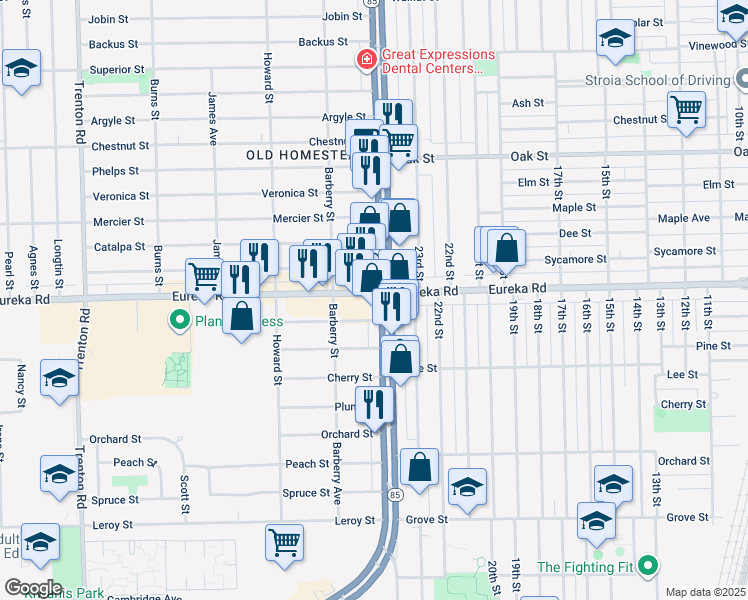 map of restaurants, bars, coffee shops, grocery stores, and more near in Southgate