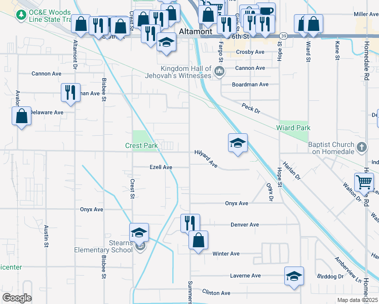 map of restaurants, bars, coffee shops, grocery stores, and more near 3001 Summers Lane in Klamath Falls