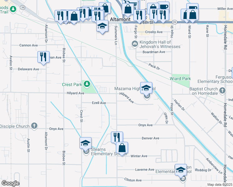 map of restaurants, bars, coffee shops, grocery stores, and more near 3001 Summers Lane in Klamath Falls