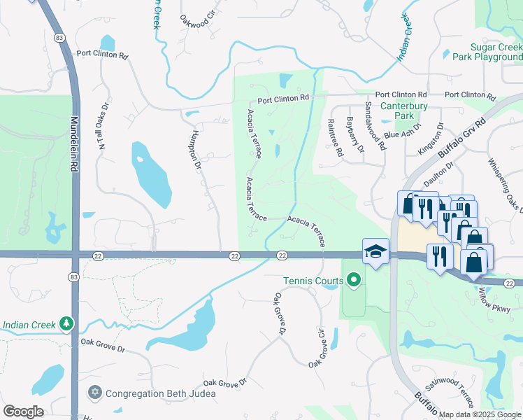 map of restaurants, bars, coffee shops, grocery stores, and more near 2811 Acacia Terrace in Buffalo Grove