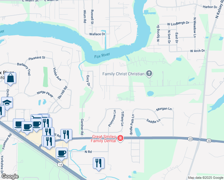map of restaurants, bars, coffee shops, grocery stores, and more near 28959 West Main Street in Barrington