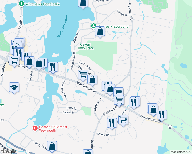 map of restaurants, bars, coffee shops, grocery stores, and more near 20 Chapman Street in Weymouth