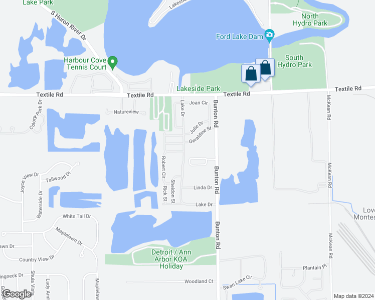 map of restaurants, bars, coffee shops, grocery stores, and more near 6095 Lake Drive in Ypsilanti