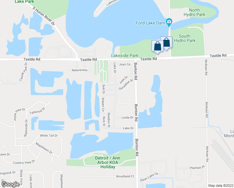 map of restaurants, bars, coffee shops, grocery stores, and more near 6095 Lake Drive in Ypsilanti