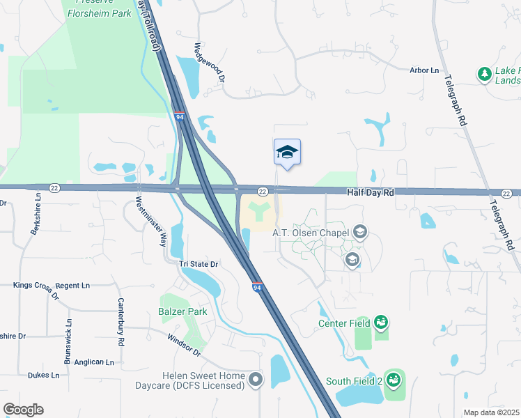 map of restaurants, bars, coffee shops, grocery stores, and more near 2275 Half Day Road in Bannockburn