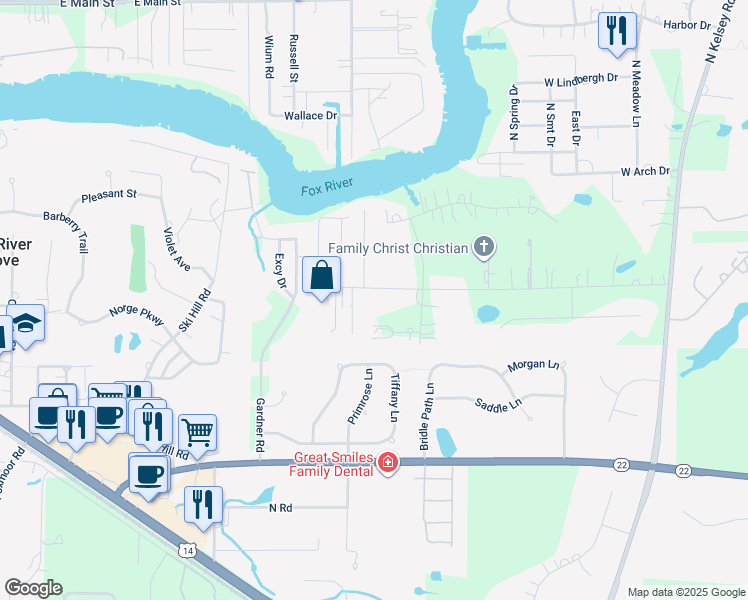 map of restaurants, bars, coffee shops, grocery stores, and more near 28959 West Main Street in Barrington