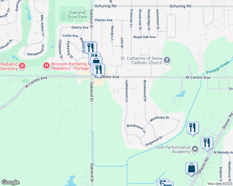 map of restaurants, bars, coffee shops, grocery stores, and more near 1750 Valleywood Court in Portage