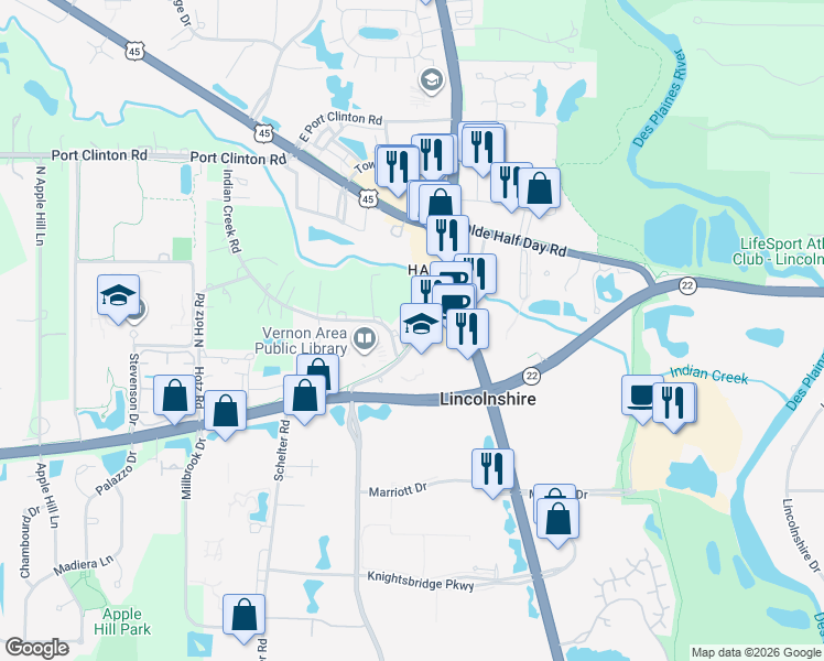 map of restaurants, bars, coffee shops, grocery stores, and more near 1318 Milwaukee Avenue in Buffalo Grove