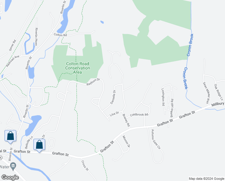 map of restaurants, bars, coffee shops, grocery stores, and more near 15 Danielle Drive in Millbury