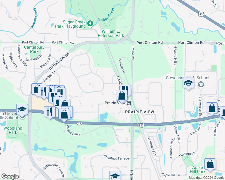 map of restaurants, bars, coffee shops, grocery stores, and more near 16638 West Brockman Avenue in Lincolnshire