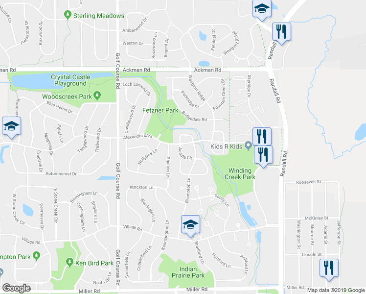 map of restaurants, bars, coffee shops, grocery stores, and more near 700 Acadia Circle in Crystal Lake