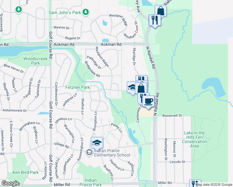 map of restaurants, bars, coffee shops, grocery stores, and more near 1581 Glacier Circle in Crystal Lake