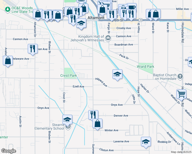 map of restaurants, bars, coffee shops, grocery stores, and more near 2975 Summers Lane in Klamath Falls