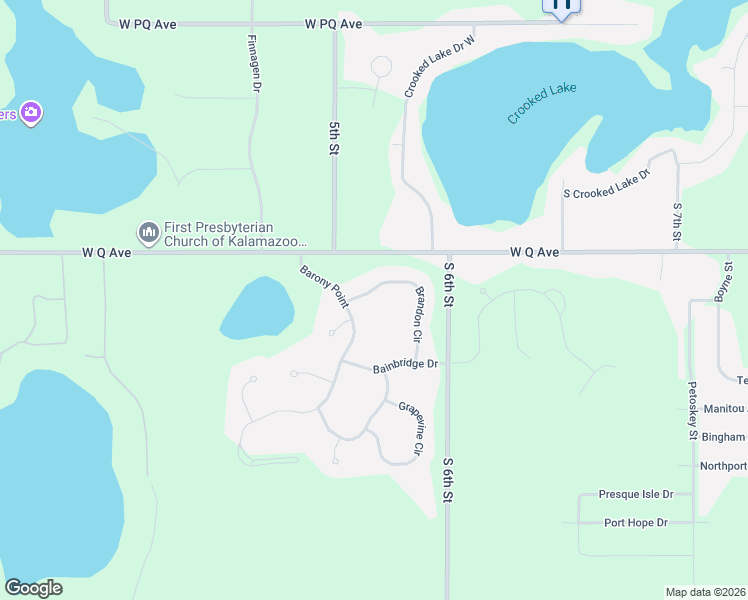 map of restaurants, bars, coffee shops, grocery stores, and more near 8421 Brandon Circle in Kalamazoo
