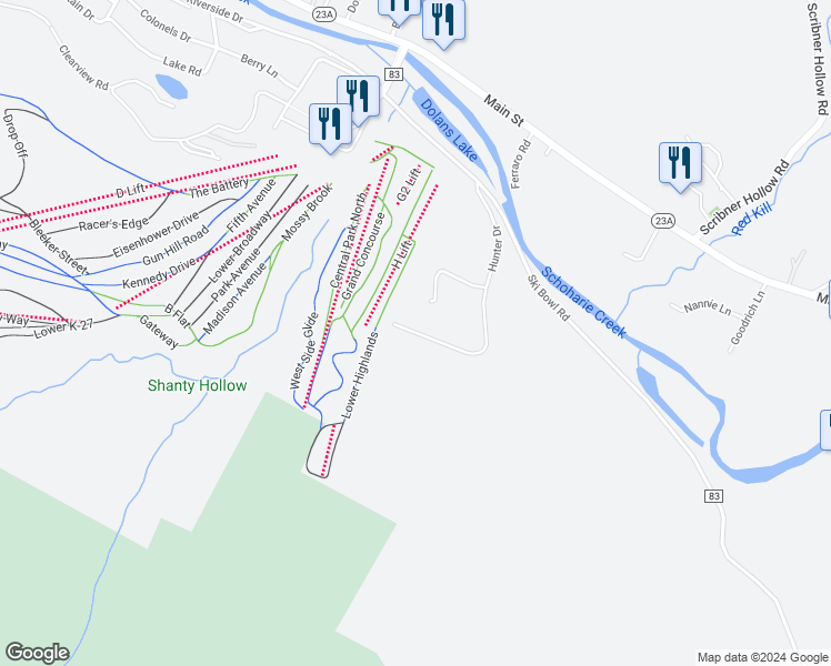 map of restaurants, bars, coffee shops, grocery stores, and more near 168 Hunter Drive in Lanesville