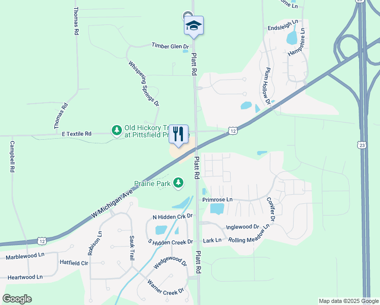 map of restaurants, bars, coffee shops, grocery stores, and more near 6000-6024 W Michigan Ave in Saline