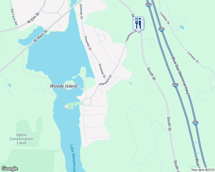 map of restaurants, bars, coffee shops, grocery stores, and more near 1 1st Road in Hopkinton