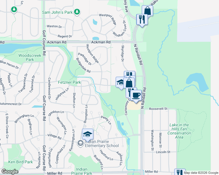 map of restaurants, bars, coffee shops, grocery stores, and more near 1581 Glacier Circle in Crystal Lake