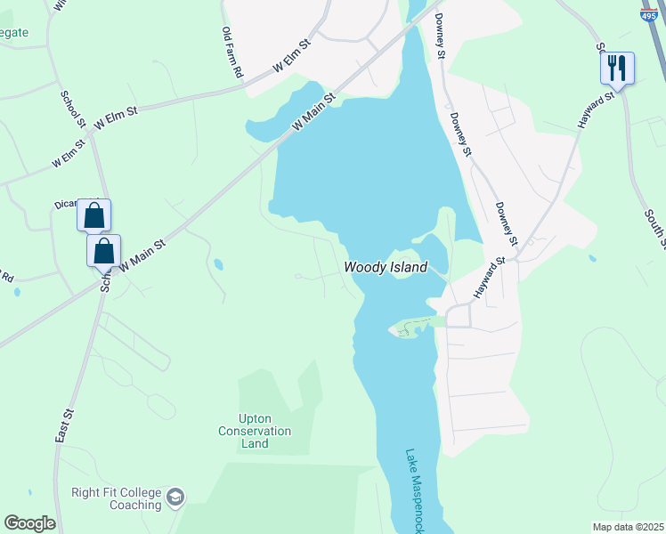 map of restaurants, bars, coffee shops, grocery stores, and more near 58 Oakhurst Road in Hopkinton