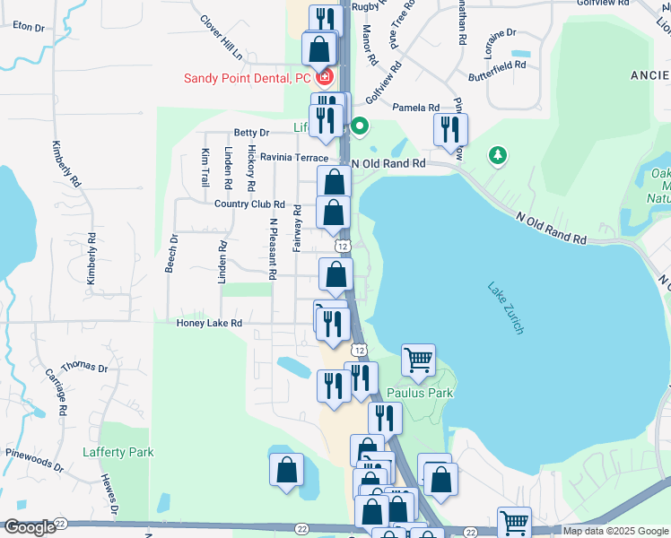map of restaurants, bars, coffee shops, grocery stores, and more near 900 Wilmette Terrace in Lake Zurich