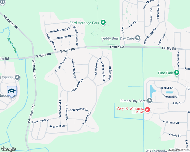 map of restaurants, bars, coffee shops, grocery stores, and more near 6249 Cherrywood Drive in Ypsilanti