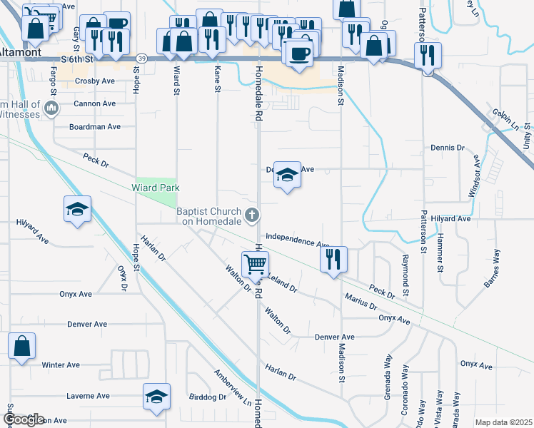 map of restaurants, bars, coffee shops, grocery stores, and more near 2927 Homedale Road in Klamath Falls