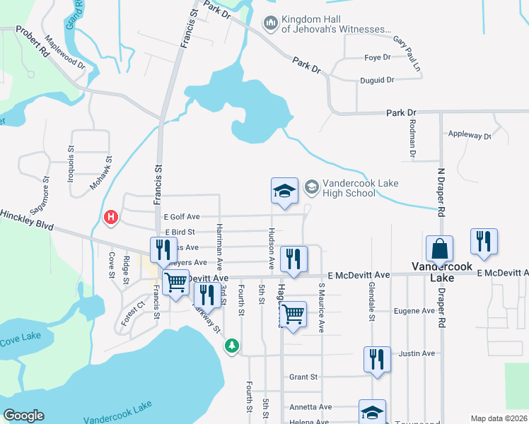 map of restaurants, bars, coffee shops, grocery stores, and more near 700 East Golf Avenue in Jackson