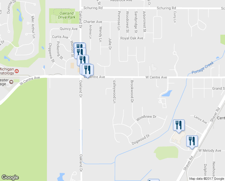 map of restaurants, bars, coffee shops, grocery stores, and more near 1715 Valleywood Court in Portage