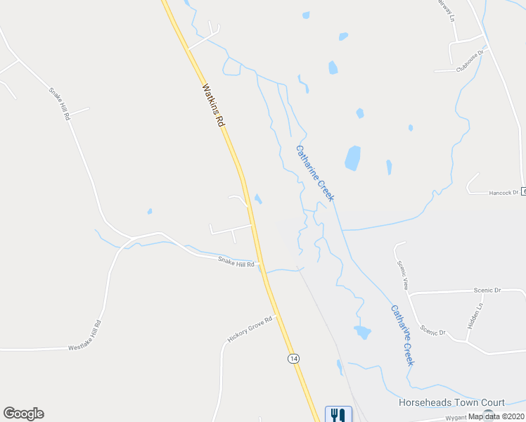 map of restaurants, bars, coffee shops, grocery stores, and more near 3264 Watkins Road in Horseheads