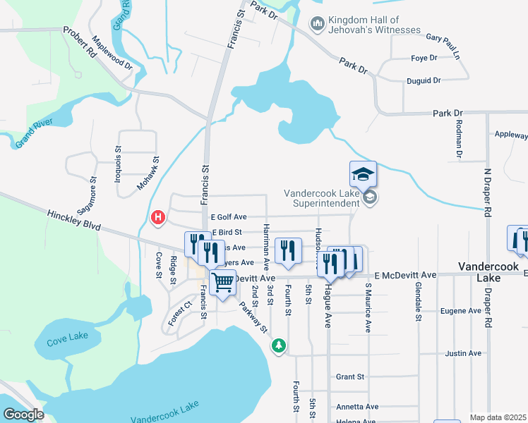 map of restaurants, bars, coffee shops, grocery stores, and more near 406 East Golf Avenue in Jackson
