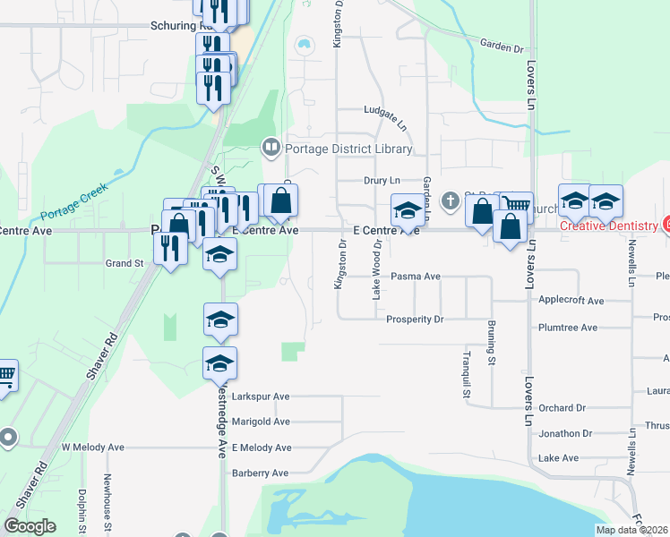 map of restaurants, bars, coffee shops, grocery stores, and more near 8048 Kingston Drive in Portage