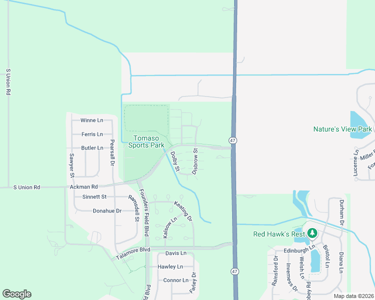 map of restaurants, bars, coffee shops, grocery stores, and more near 8927 Disbrow Street in Huntley