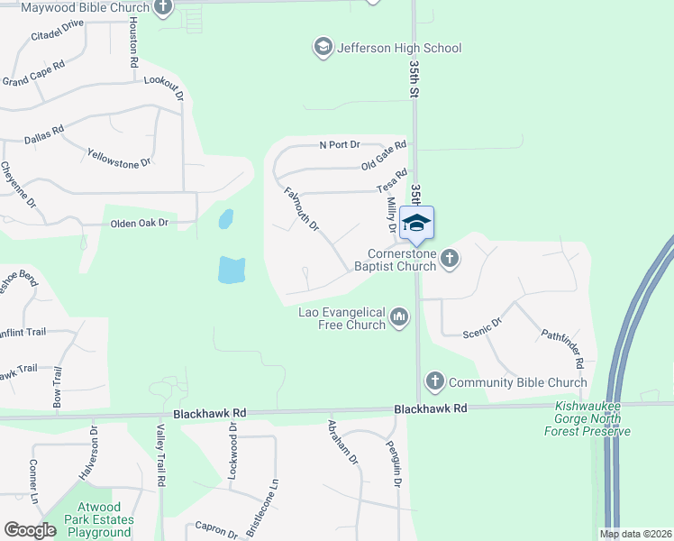 map of restaurants, bars, coffee shops, grocery stores, and more near 5661 Falmouth Drive in Rockford