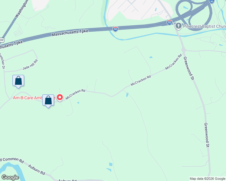 map of restaurants, bars, coffee shops, grocery stores, and more near 76 McCracken Road in Millbury